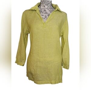 Tahari 100% Linen Tunic  Size S  Shirt Top V-neck 3/4 Sleeve
